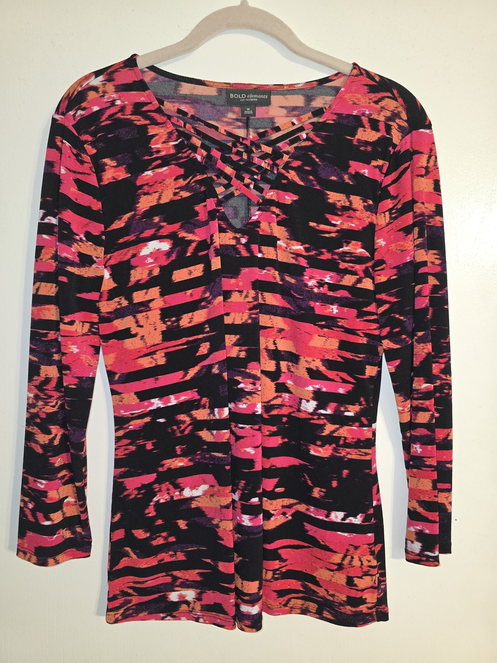 BOLD Elements Women's Pink & Orange Printed Strappy V-Neck Top